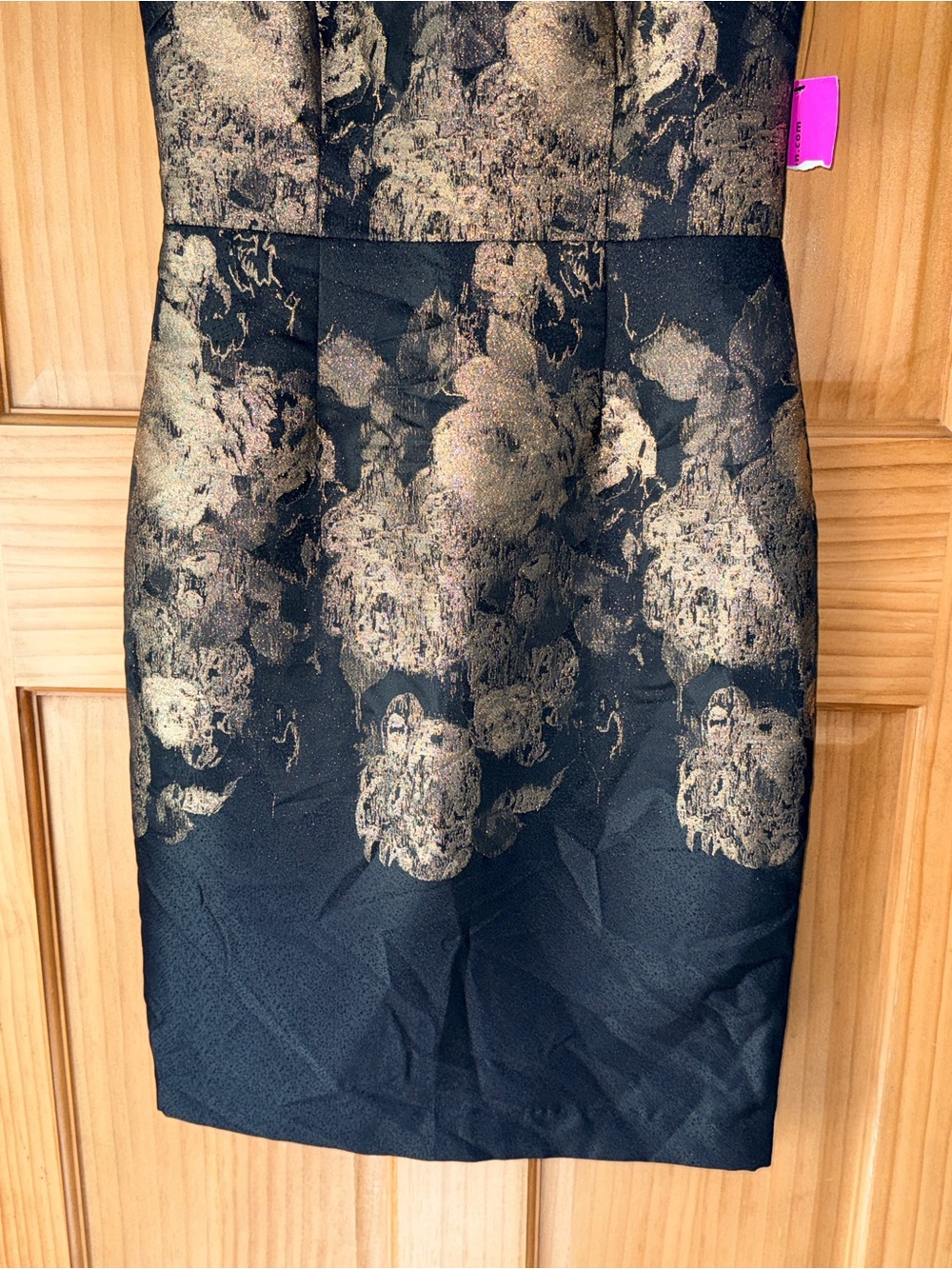 NWT Betsey Johnson Black Midi Dress w/Gold Floral Jacquard & Mesh Yoke-4 - Picture 6 of 14